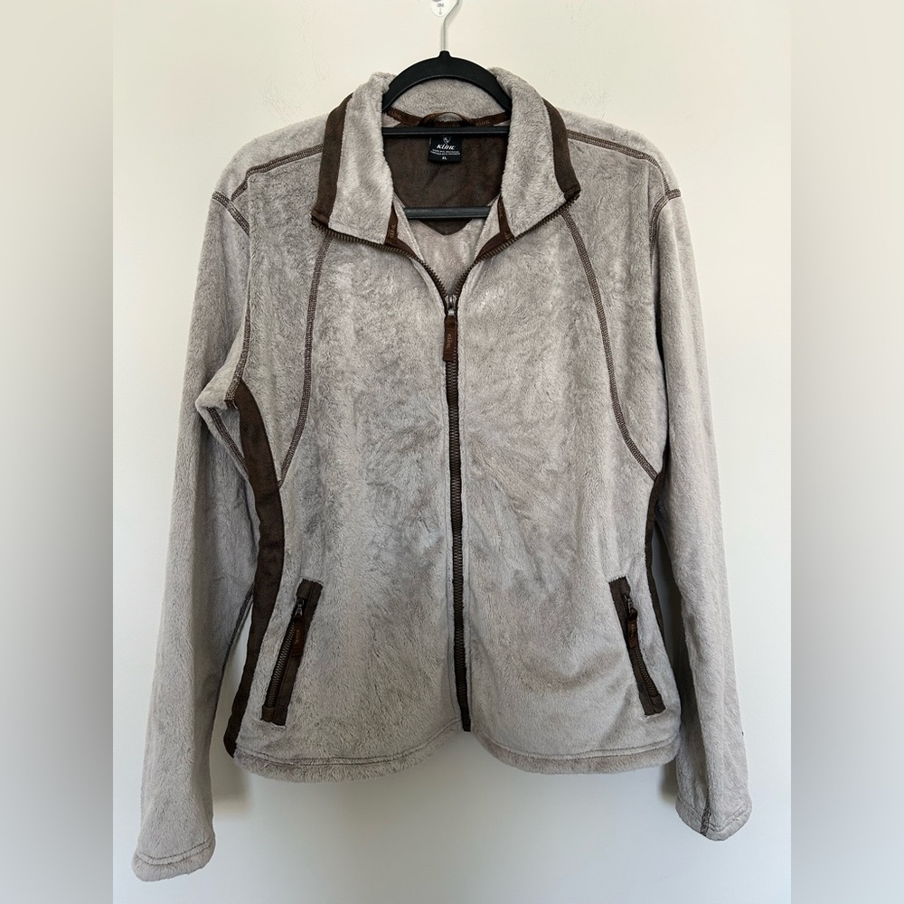 Kuhl Flight Jacket Full Zip Sherpa Beige with Brown Accents Size XL